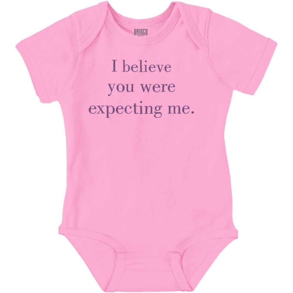 imageBrisco Brands I Believe You Were Expecting Me Baby Romper Boys or GirlsPink