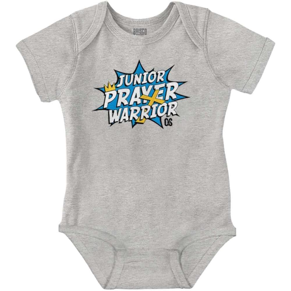 imageBrisco Brands Junior Prayer Warrior Christian Baby Romper Boys or GirlsHeather