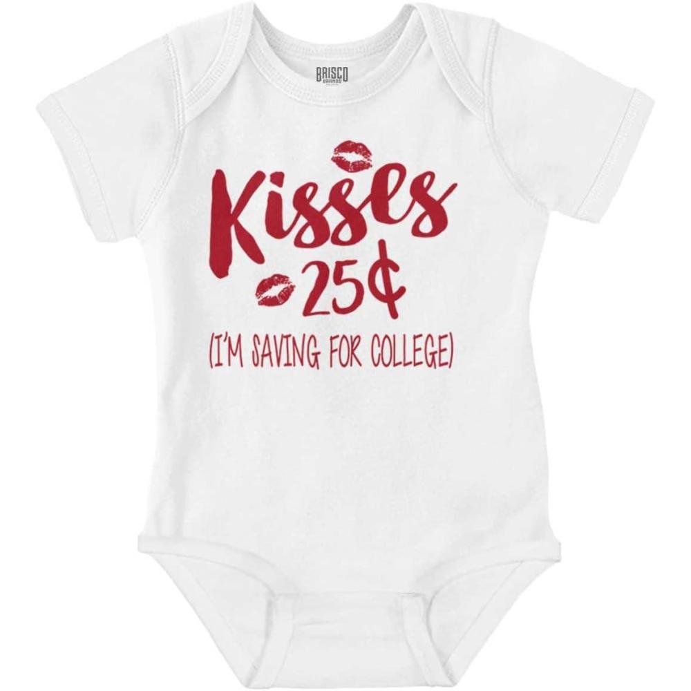imageBrisco Brands Kisses 25 Cents Saving For College Baby Romper Boys or GirlsWhite