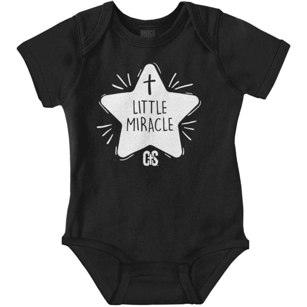 imageBrisco Brands Little Miracle Christian Religious Baby Romper Boys or GirlsBlack