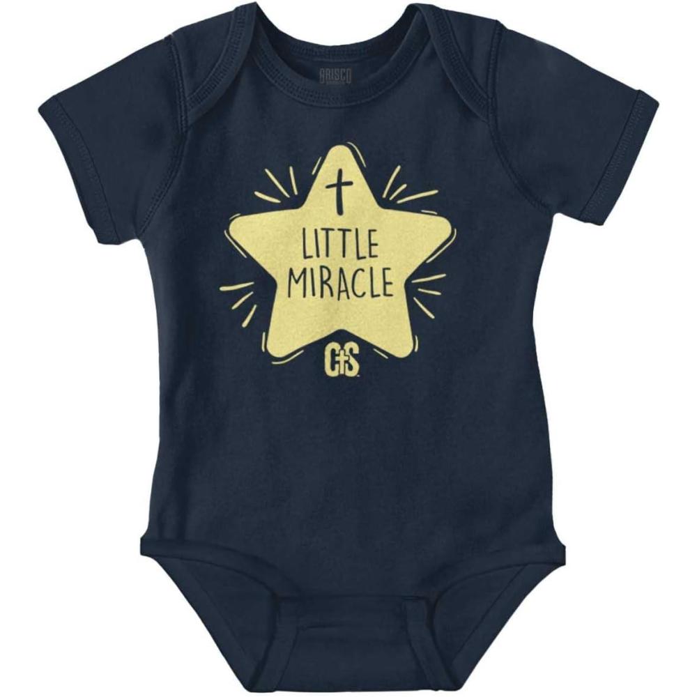 imageBrisco Brands Little Miracle Christian Religious Baby Romper Boys or GirlsNavy
