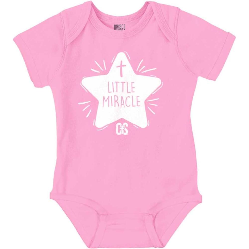 imageBrisco Brands Little Miracle Christian Religious Baby Romper Boys or GirlsPink