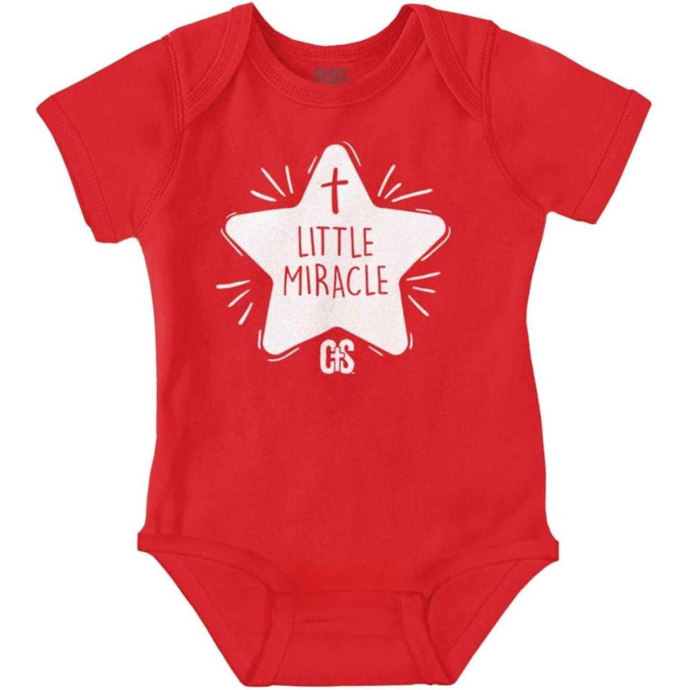 imageBrisco Brands Little Miracle Christian Religious Baby Romper Boys or GirlsRed