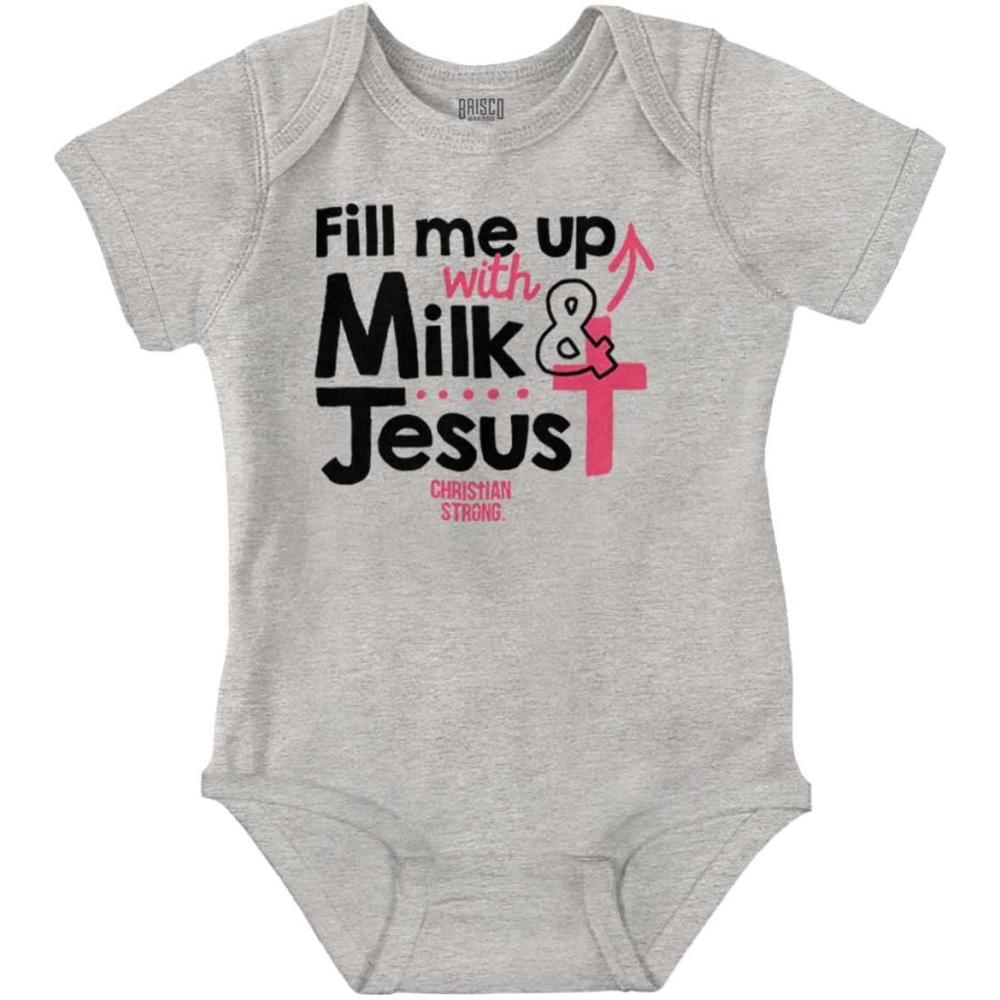 imageBrisco Brands Milk And Jesus Funny Christian Cross Baby Bodysuit Jumper GirlsHeather