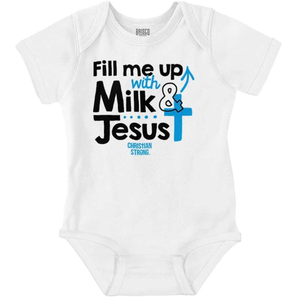 imageBrisco Brands Milk And Jesus Funny Christian Cross Baby Bodysuit Jumper GirlsWhite