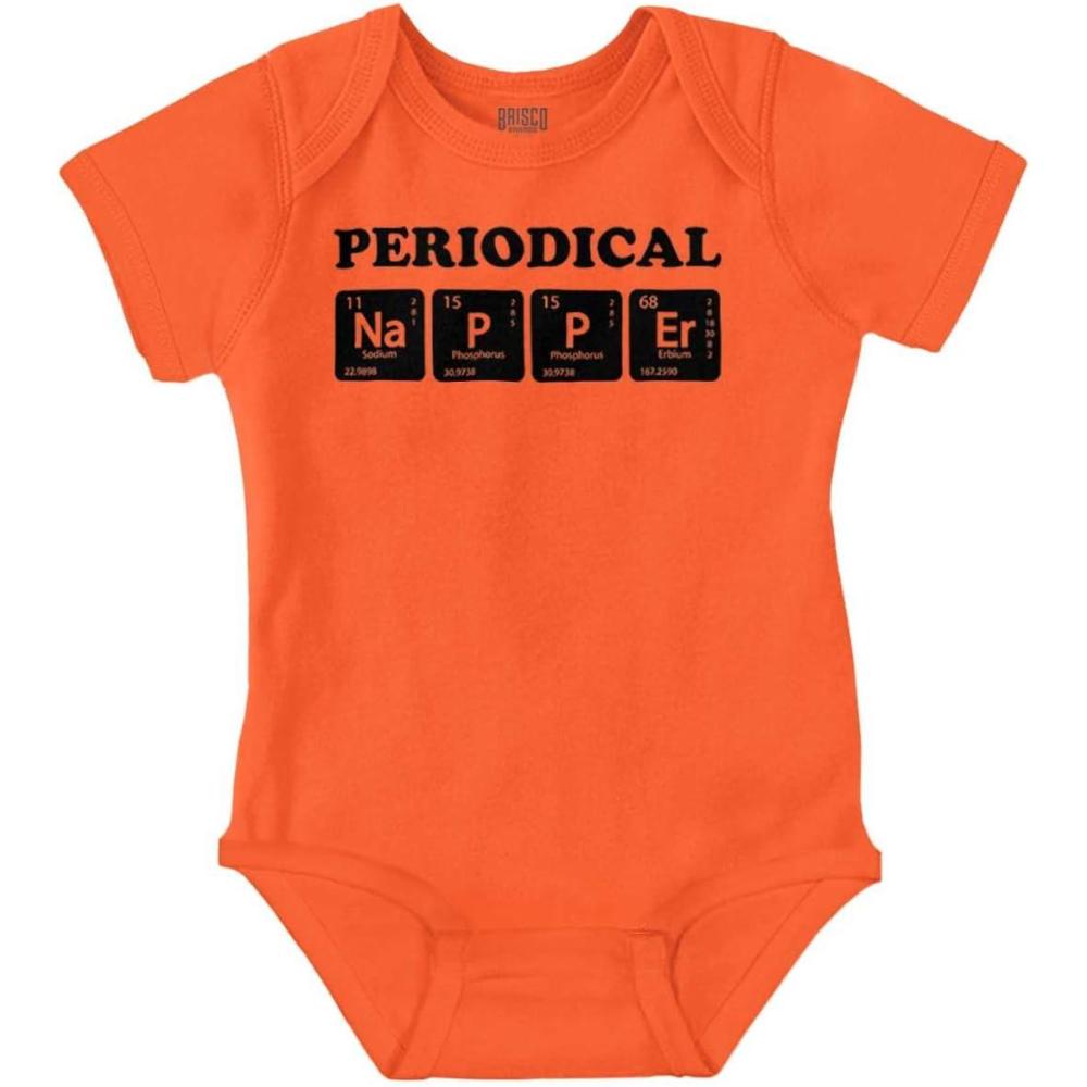 imageBrisco Brands Periodical Napper Science Nerd Baby Romper Boys or GirlsOrange