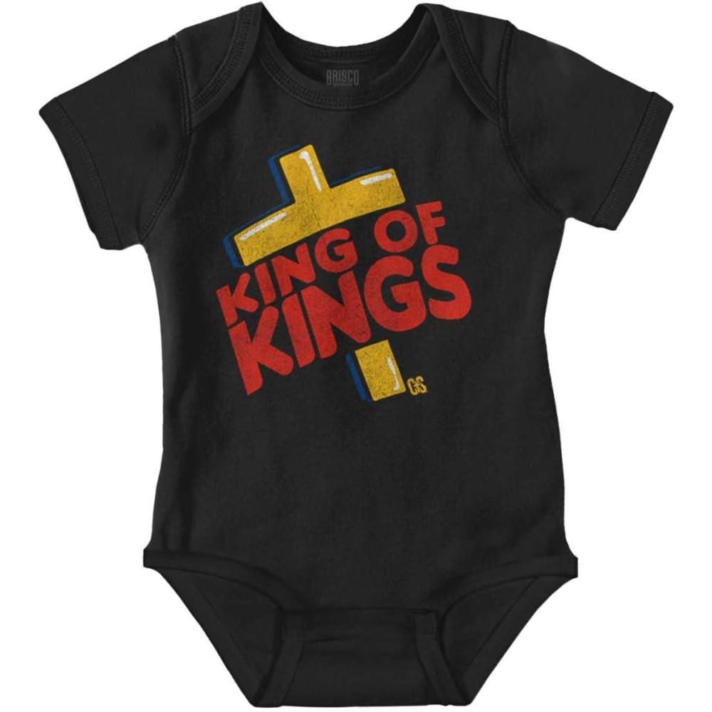 imageBrisco Brands Punny Christian Jesus King Cross Baby Romper Boys or GirlsBlack