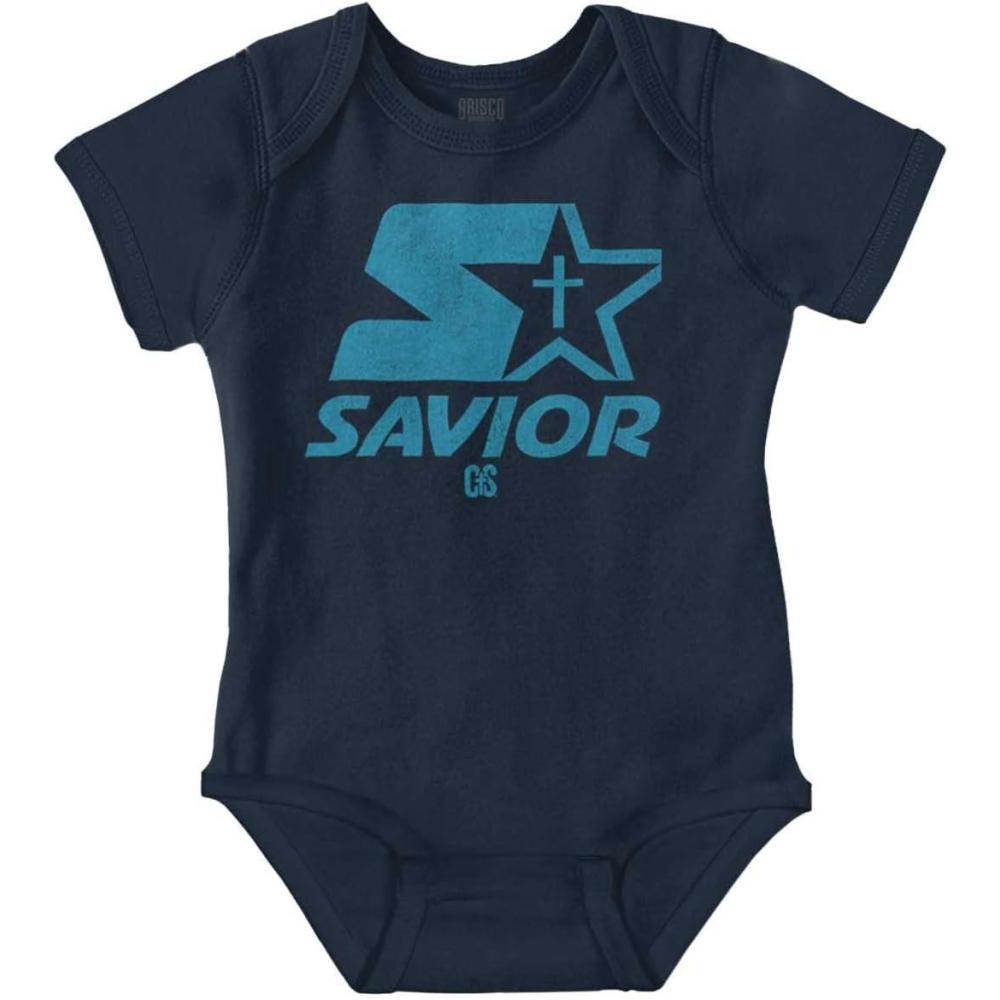 imageBrisco Brands Savior Christian Strong Jesus Cross Baby Romper Boys or GirlsNavy