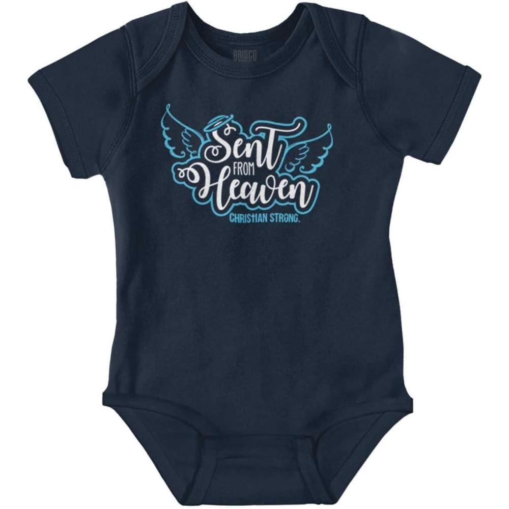 imageBrisco Brands Sent From Heaven Christian Religious Baby Bodysuit Jumper GirlsNavy