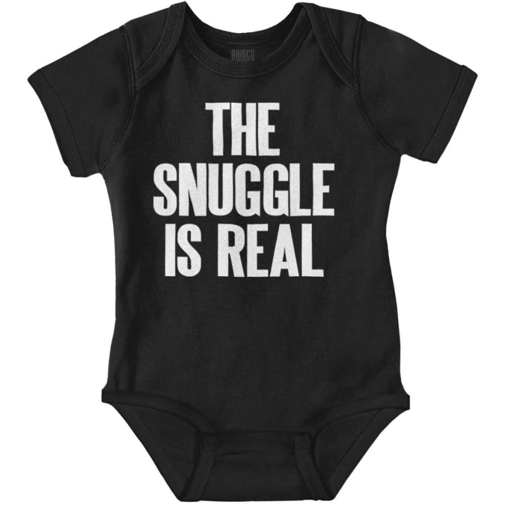imageBrisco Brands The Snuggle Is Real Humor Pun Cute Baby Romper Boys or GirlsBlack