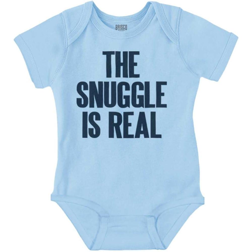 imageBrisco Brands The Snuggle Is Real Humor Pun Cute Baby Romper Boys or GirlsLight Blue