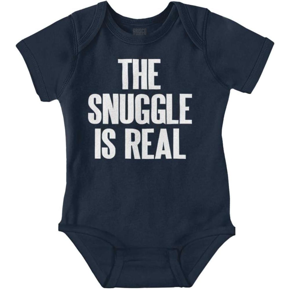 imageBrisco Brands The Snuggle Is Real Humor Pun Cute Baby Romper Boys or GirlsNavy