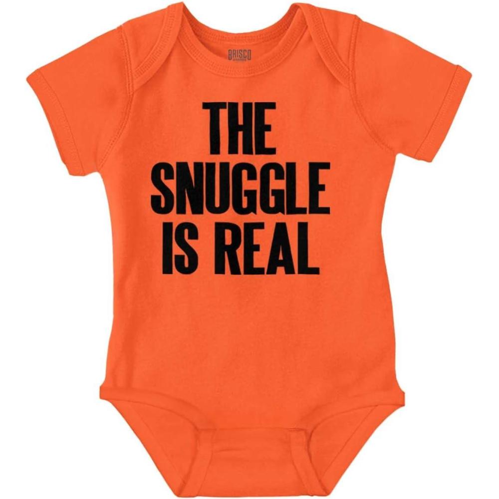 imageBrisco Brands The Snuggle Is Real Humor Pun Cute Baby Romper Boys or GirlsOrange