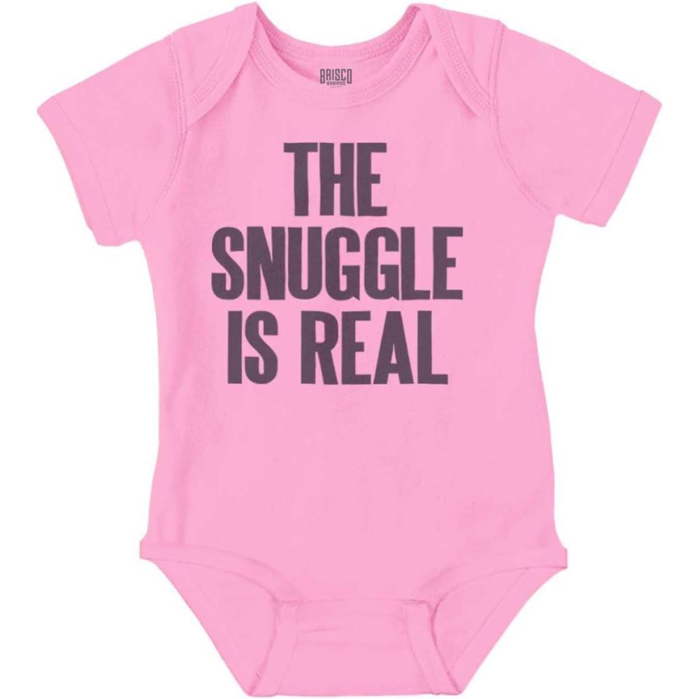 imageBrisco Brands The Snuggle Is Real Humor Pun Cute Baby Romper Boys or GirlsPink