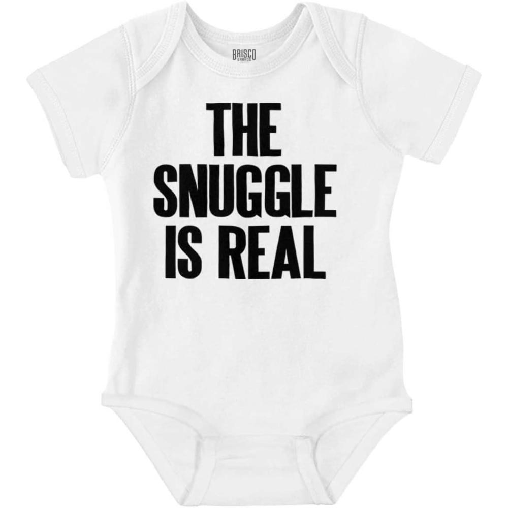 imageBrisco Brands The Snuggle Is Real Humor Pun Cute Baby Romper Boys or GirlsWhite