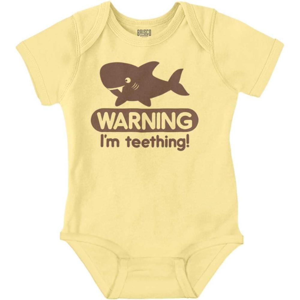 imageBrisco Brands Warning Im Teething Funny Shark Baby Bodysuit Jumper BoysBanana
