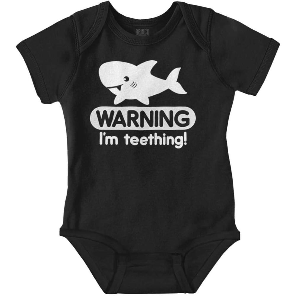imageBrisco Brands Warning Im Teething Funny Shark Baby Bodysuit Jumper BoysBlack