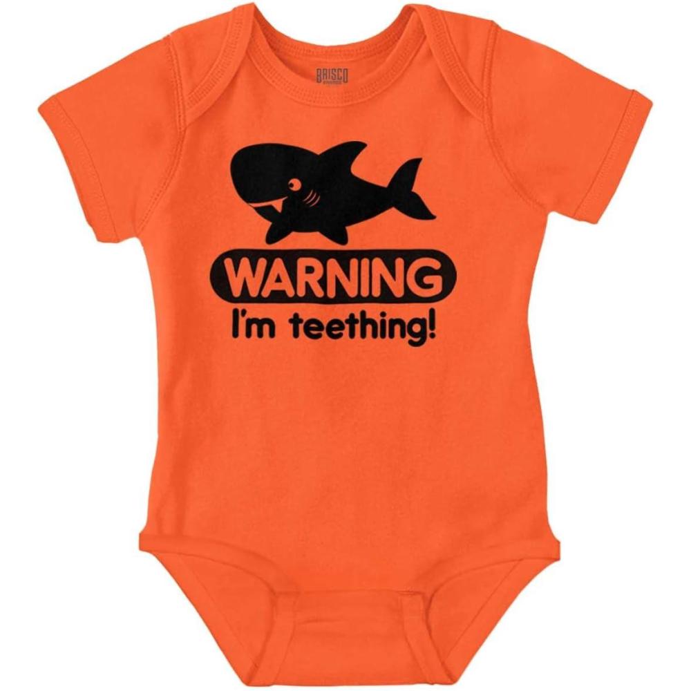 imageBrisco Brands Warning Im Teething Funny Shark Baby Bodysuit Jumper BoysOrange
