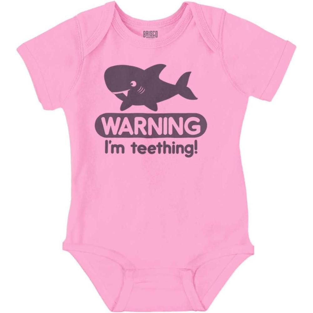 imageBrisco Brands Warning Im Teething Funny Shark Baby Bodysuit Jumper BoysPink
