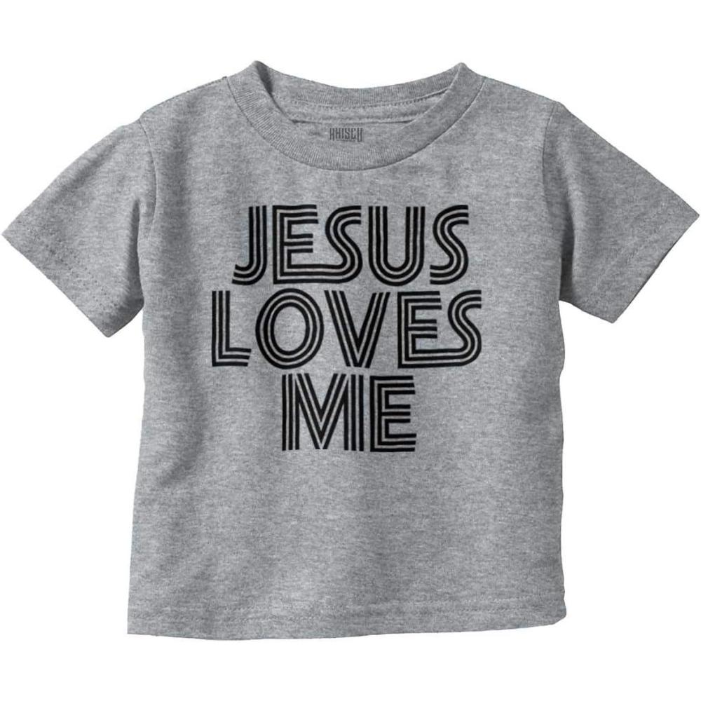 imageJesus Loves Me Retro Christian Toddler Boy Girl T ShirtHeather
