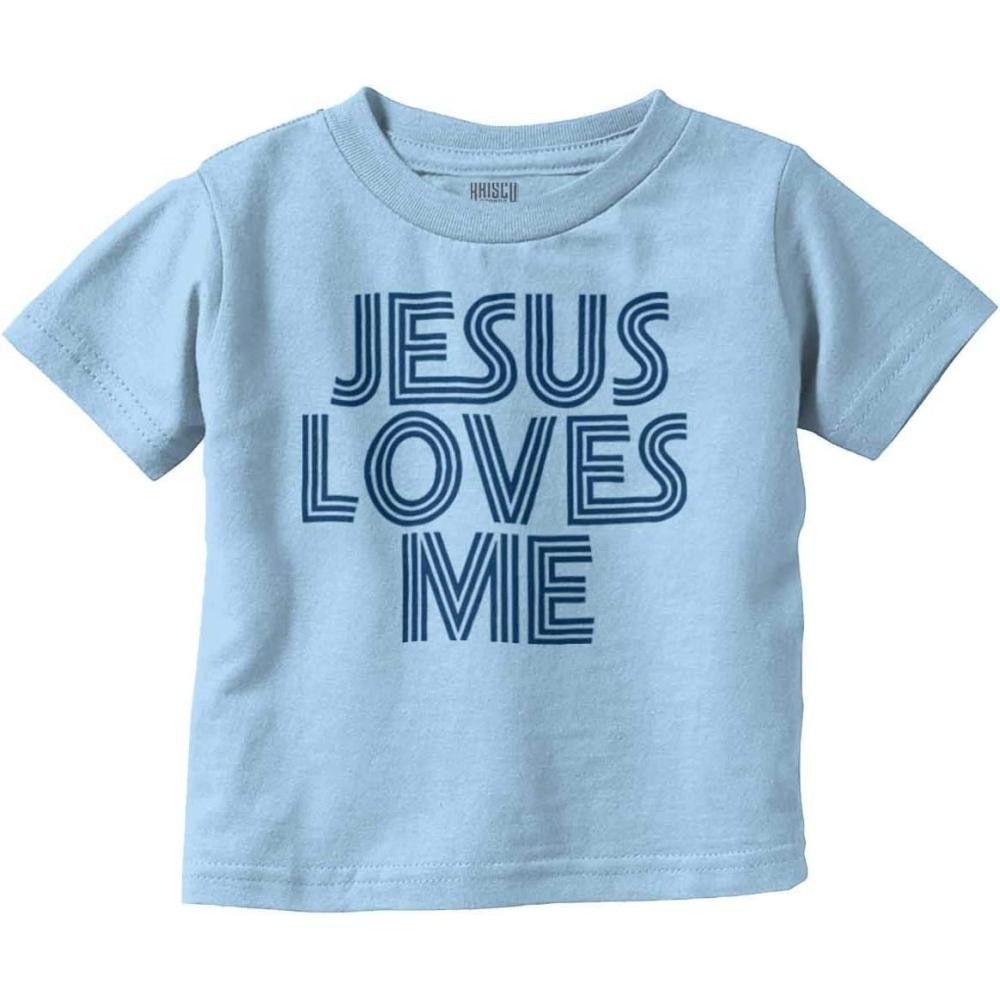 imageJesus Loves Me Retro Christian Toddler Boy Girl T ShirtLight Blue