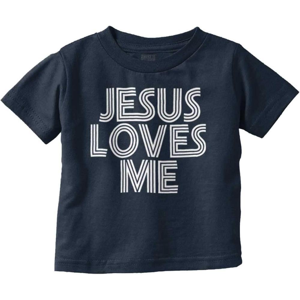 imageJesus Loves Me Retro Christian Toddler Boy Girl T ShirtNavy