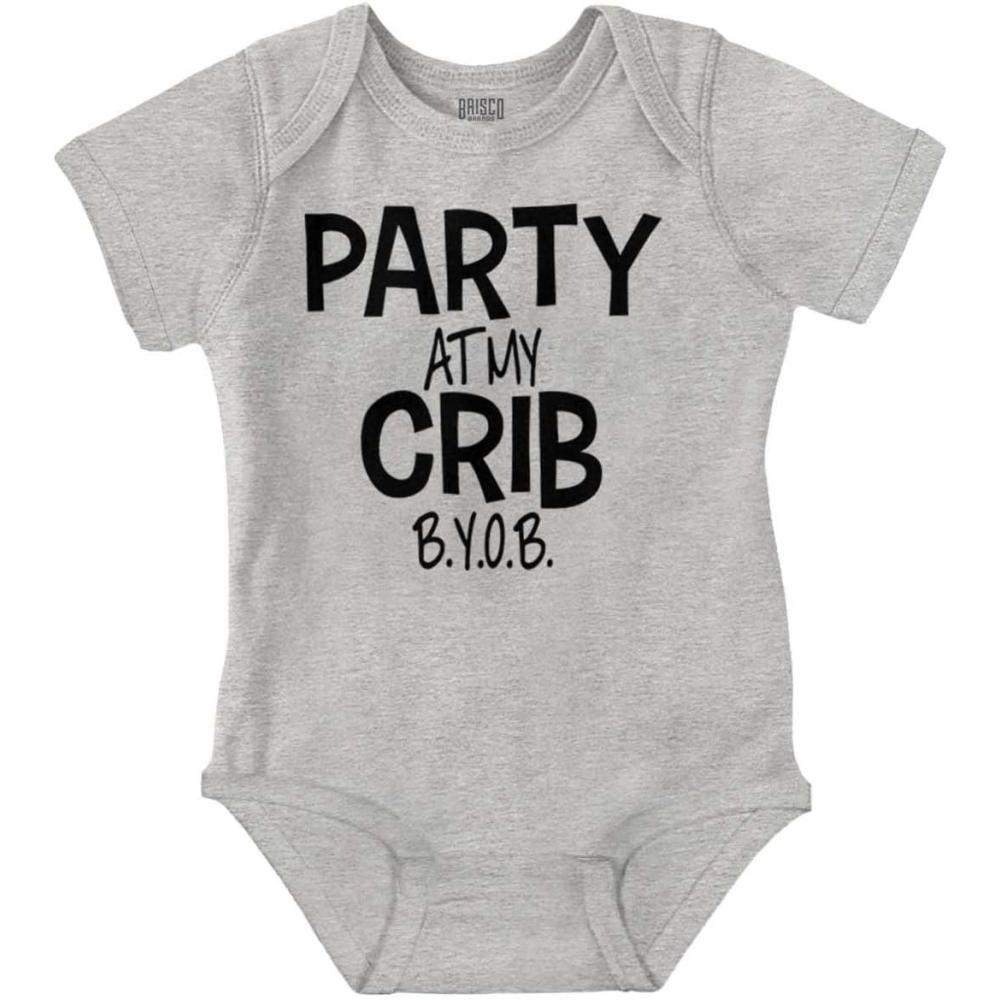 imageParty At My Crib BYOB Funny Baby Romper Boys or GirlsHeather