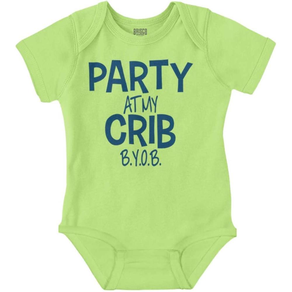 imageParty At My Crib BYOB Funny Baby Romper Boys or GirlsKey Lime