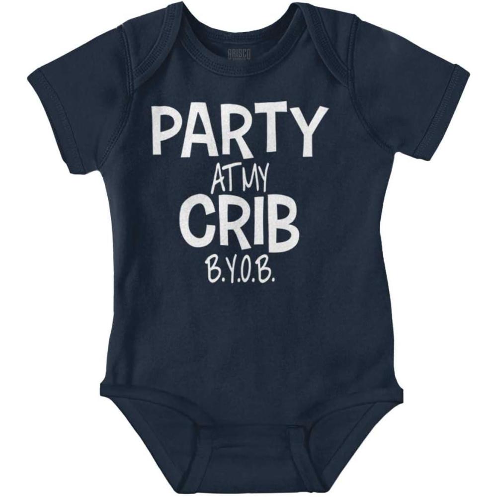 imageParty At My Crib BYOB Funny Baby Romper Boys or GirlsNavy