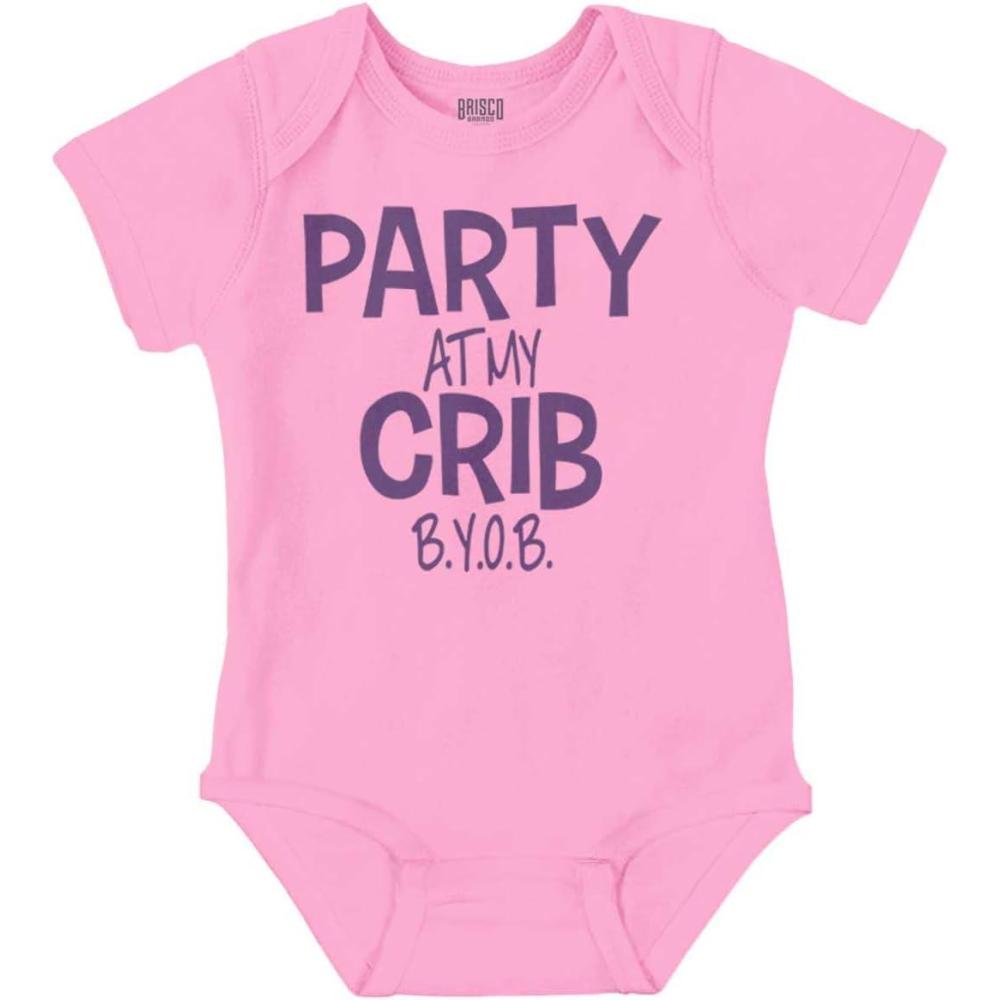 imageParty At My Crib BYOB Funny Baby Romper Boys or GirlsPink