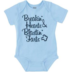 Breakin Hearts Blastin Funny Silly Baby Romper Boys or Girls(Light Blue)