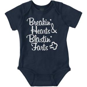 Breakin Hearts Blastin Funny Silly Baby Romper Boys or Girls(Navy)