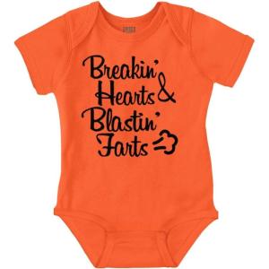 Breakin Hearts Blastin Funny Silly Baby Romper Boys or Girls(Orange)