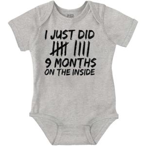 Brisco Brands 9 Months On The Inside Tally Marks Baby Romper Boys or Girls(Heather)