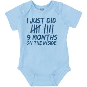 Brisco Brands 9 Months On The Inside Tally Marks Baby Romper Boys or Girls(Light Blue)