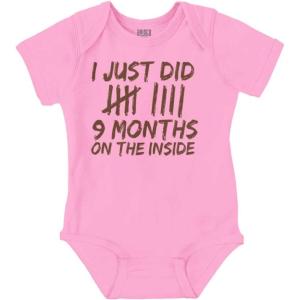 Brisco Brands 9 Months On The Inside Tally Marks Baby Romper Boys or Girls(Pink)