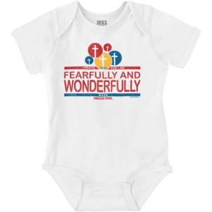 Brisco Brands Christian Fearfully Wonderfully Made Baby Romper Boys or Girls(White)