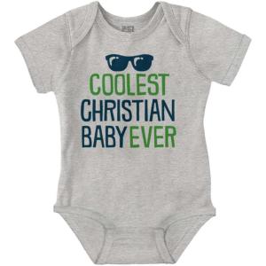 Brisco Brands Coolest Christian Baby Ever Religious Baby Romper Boys or Girls(Heather)