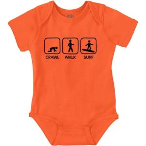 Brisco Brands Crawl Walk Surf Baby Romper Boys or Girls(Orange)