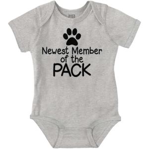 Brisco Brands Cute Member of the Pack Paw Print Baby Romper Boys or Girls(Heather)