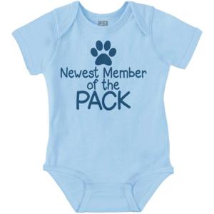 Brisco Brands Cute Member of the Pack Paw Print Baby Romper Boys or Girls(Light Blue)