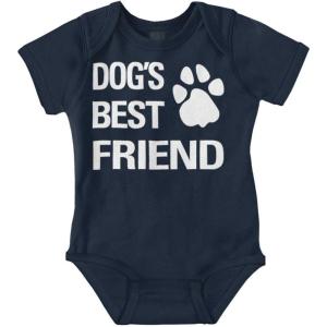 Brisco Brands Dogs Mans Best Friend Cute Baby Romper Boys or Girls(Navy)