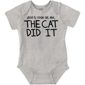 Brisco Brands Dont Look At Me The Cat Did It Baby Romper Boys or Girls(Heather)