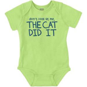 Brisco Brands Dont Look At Me The Cat Did It Baby Romper Boys or Girls(Key Lime)