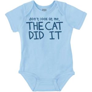 Brisco Brands Dont Look At Me The Cat Did It Baby Romper Boys or Girls(Light Blue)