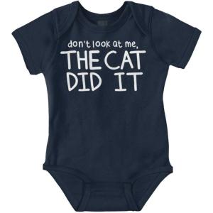 Brisco Brands Dont Look At Me The Cat Did It Baby Romper Boys or Girls(Navy)