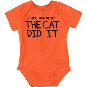 Brisco Brands Dont Look At Me The Cat Did It Baby Romper Boys or Girls(Orange)