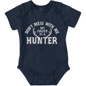 Brisco Brands Don’t Mess With Me Daddy’s A Hunter Baby Bodysuit Jumper Girls(Navy)
