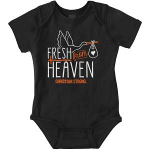 Brisco Brands Fresh From Heaven Shower Religious Baby Romper Boys or Girls(Black)