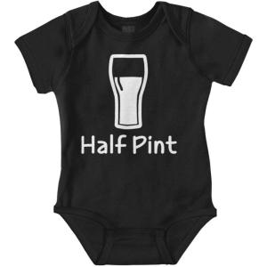 Brisco Brands Half Pint Milk Bottle Humor Dad Joke Baby Romper Boys or Girls(Black)